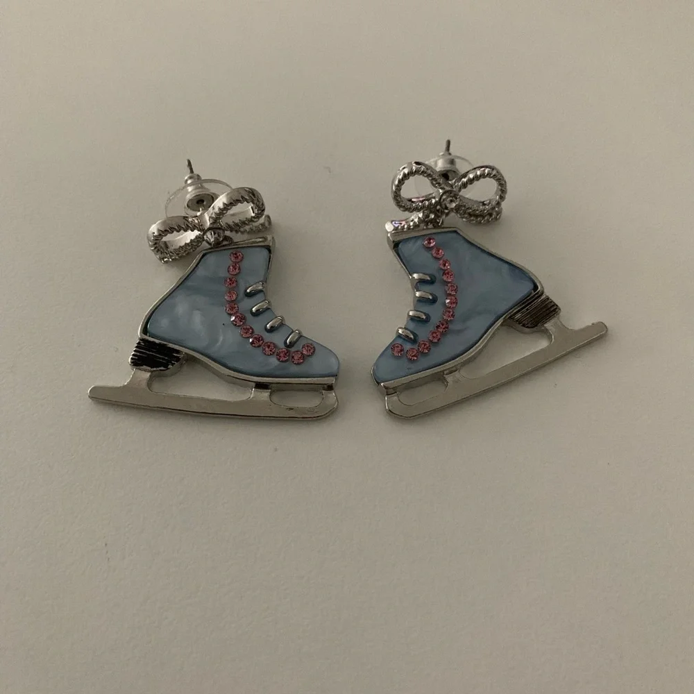 Blue and Silver Ice Skate Earrings - Picture 1 of 1